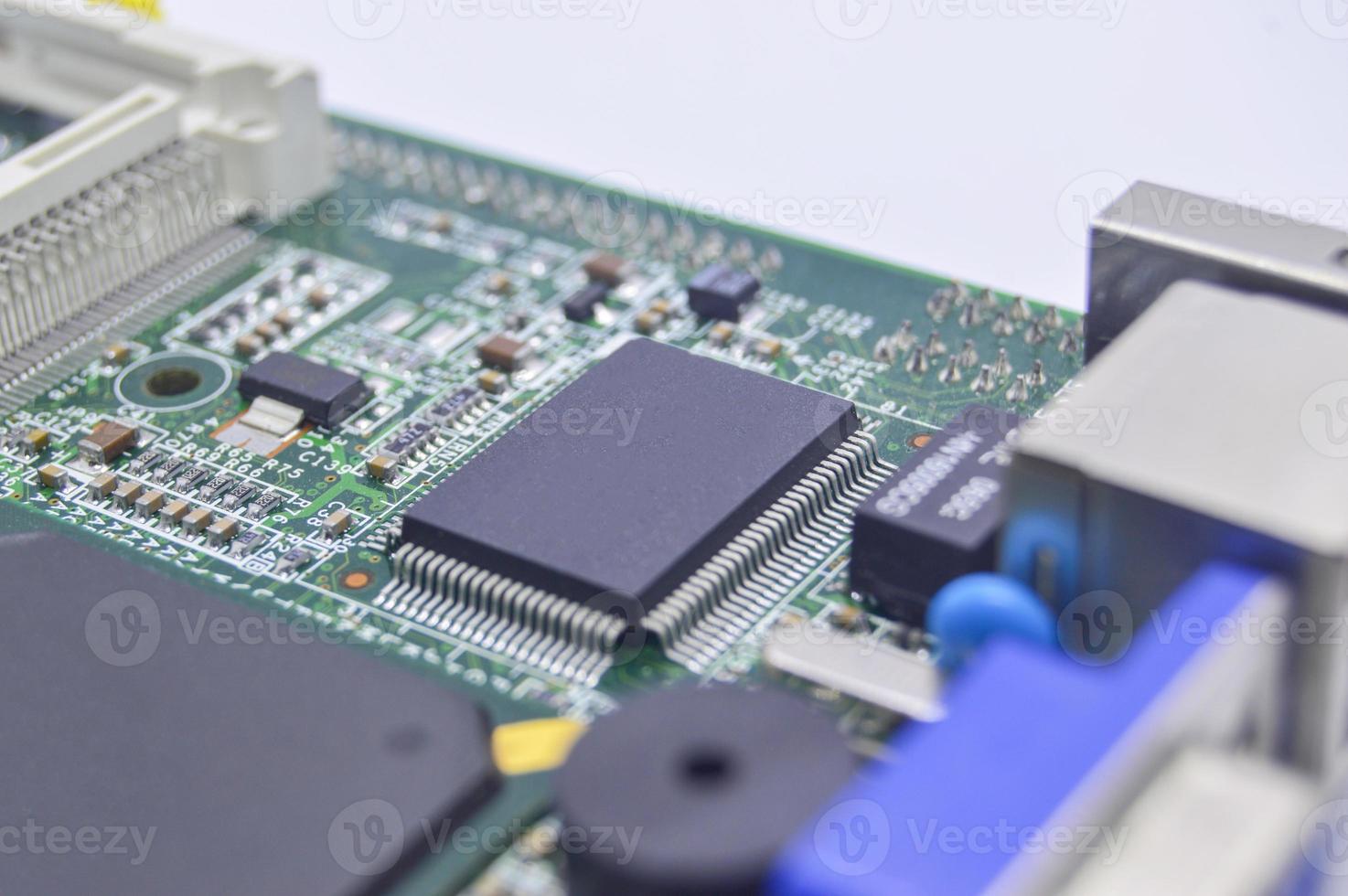 Close-up view of the side of the motherboard. photo