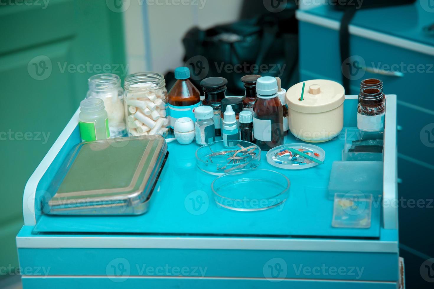 medications in the dental office on a table photo