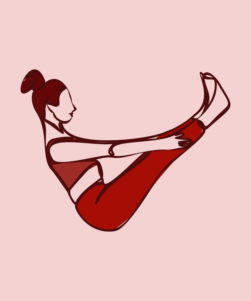 mujer haciendo ejercicio en pose de yoga. ilustración de silueta aislada de color vectorial. postura del barco. concepto del día internacional del yoga. logotipo de yoga vector