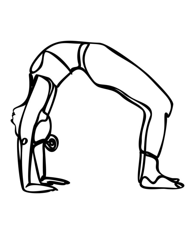 dibujo de línea continua. mujer haciendo ejercicio en pose de yoga. postura del puente. ilustración vectorial aislada sobre fondo blanco. concepto del día internacional del yoga. logotipo de yoga vector