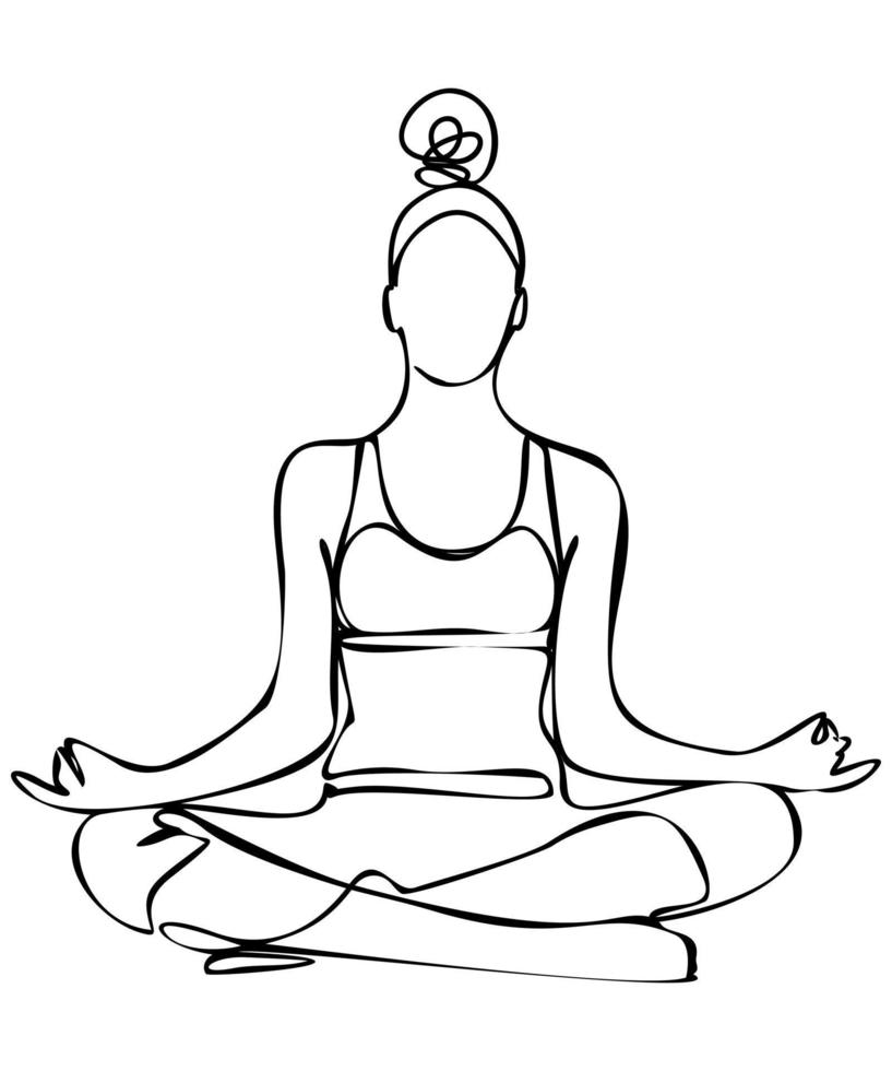 Continuous line drawing. Woman doing exercise in yoga pose. lotus position.  Vector isolated Illustration on white background. international yoga day  concept. Yoga logo 14302793 Vector Art at Vecteezy