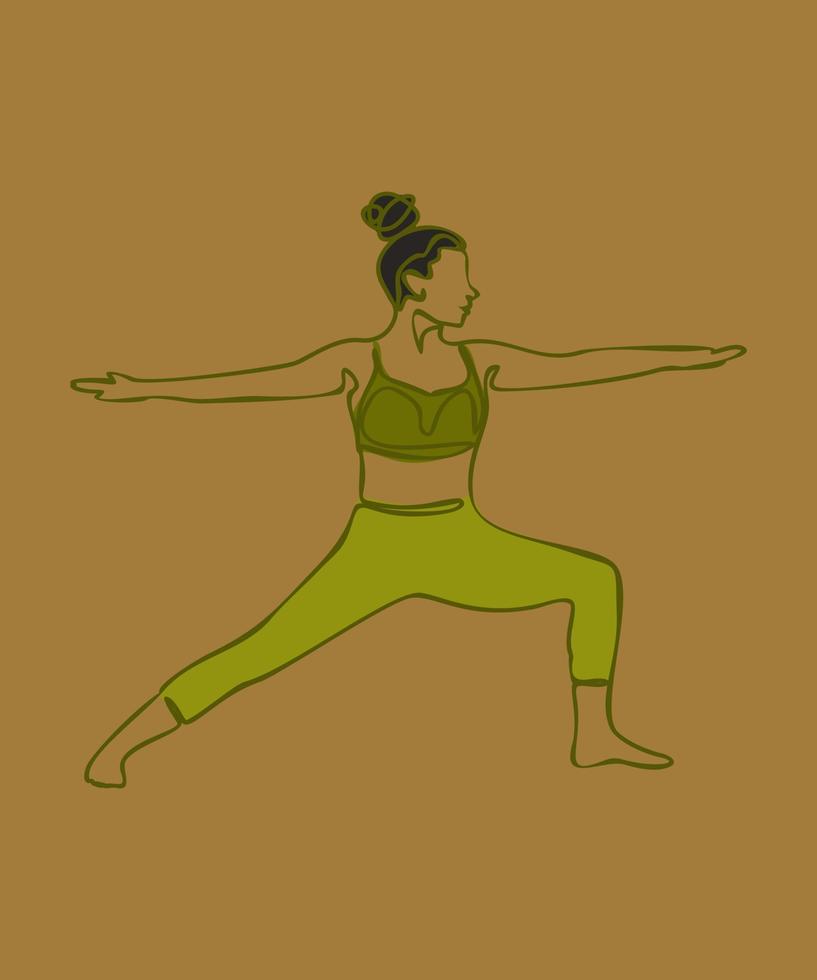 Woman doing exercise in yoga pose. warrior pose. Vector colored isolated silhouette illustration. international yoga day concept. Yoga logo