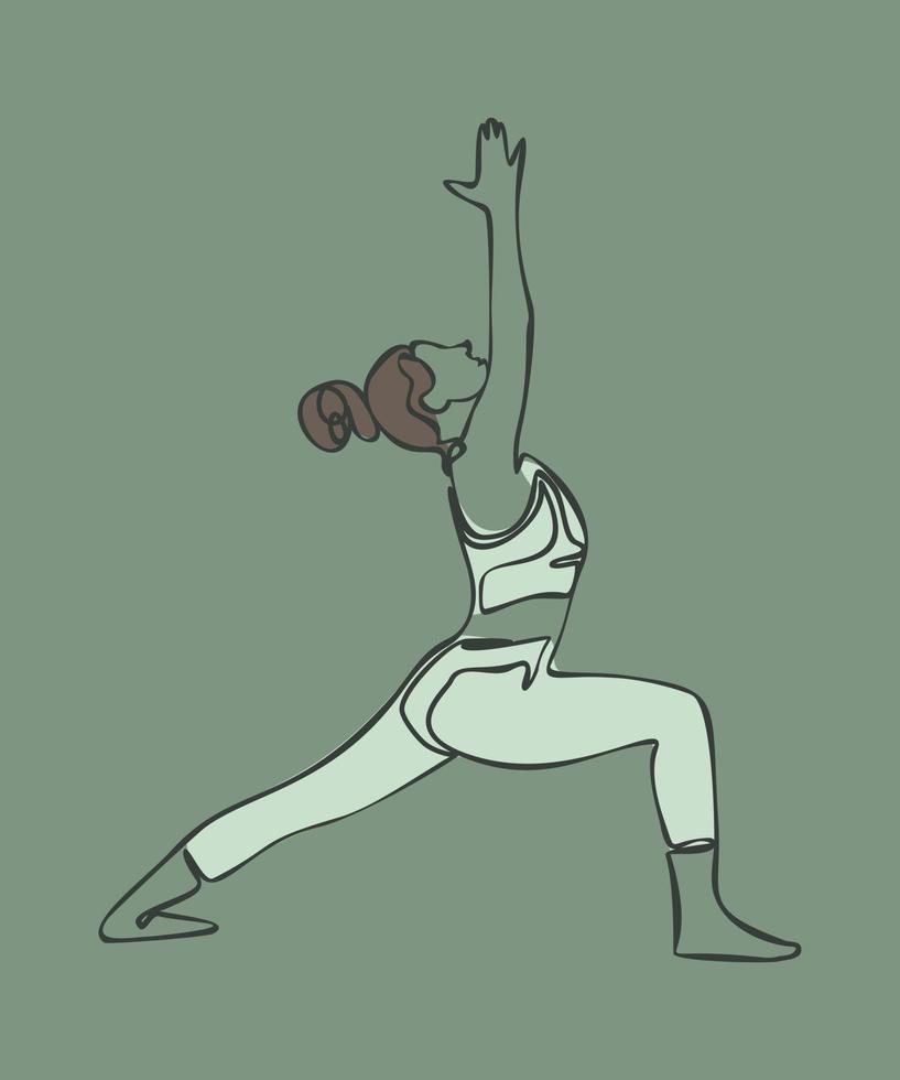 mujer haciendo ejercicio en pose de yoga. pose de guerrero. ilustración de silueta aislada de color vectorial. concepto del día internacional del yoga. logotipo de yoga vector