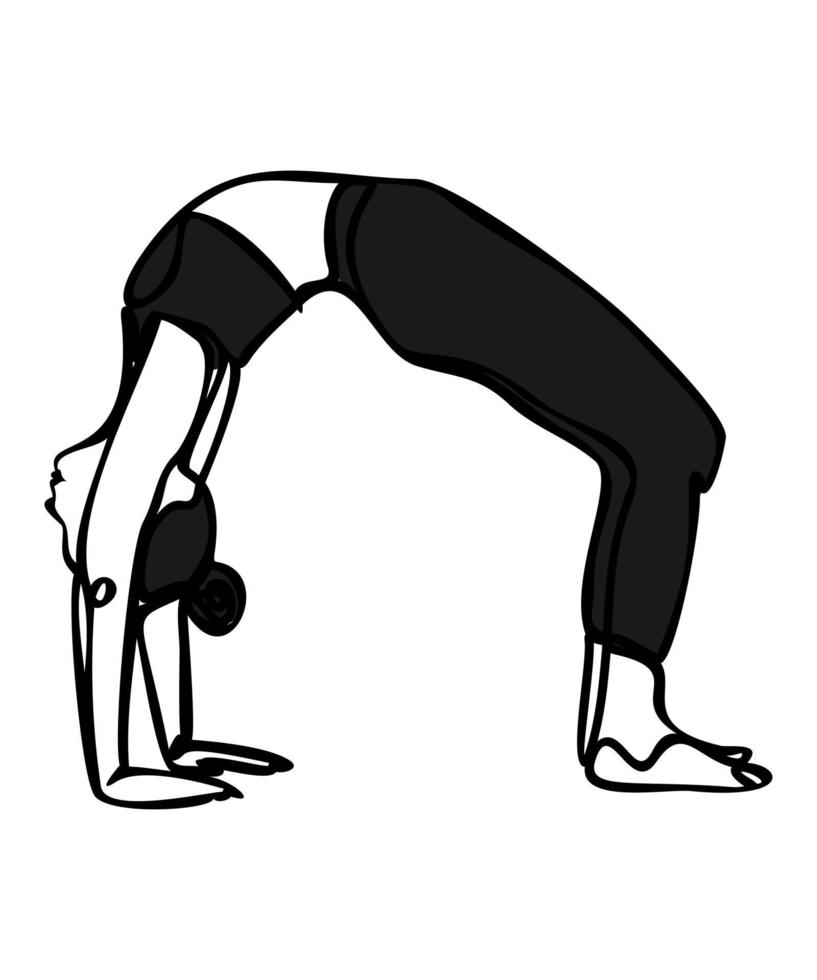 mujer haciendo ejercicio en pose de yoga. ilustración de silueta vectorial aislada sobre fondo blanco. postura del puente. concepto del día internacional del yoga. logotipo de yoga vector