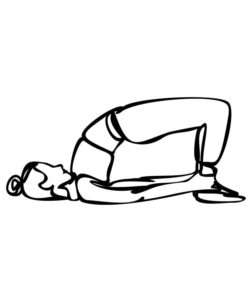 Continuous line drawing. Woman doing exercise in yoga pose. half bridge pose. Vector isolated Illustration on white background. international yoga day concept. Yoga logo