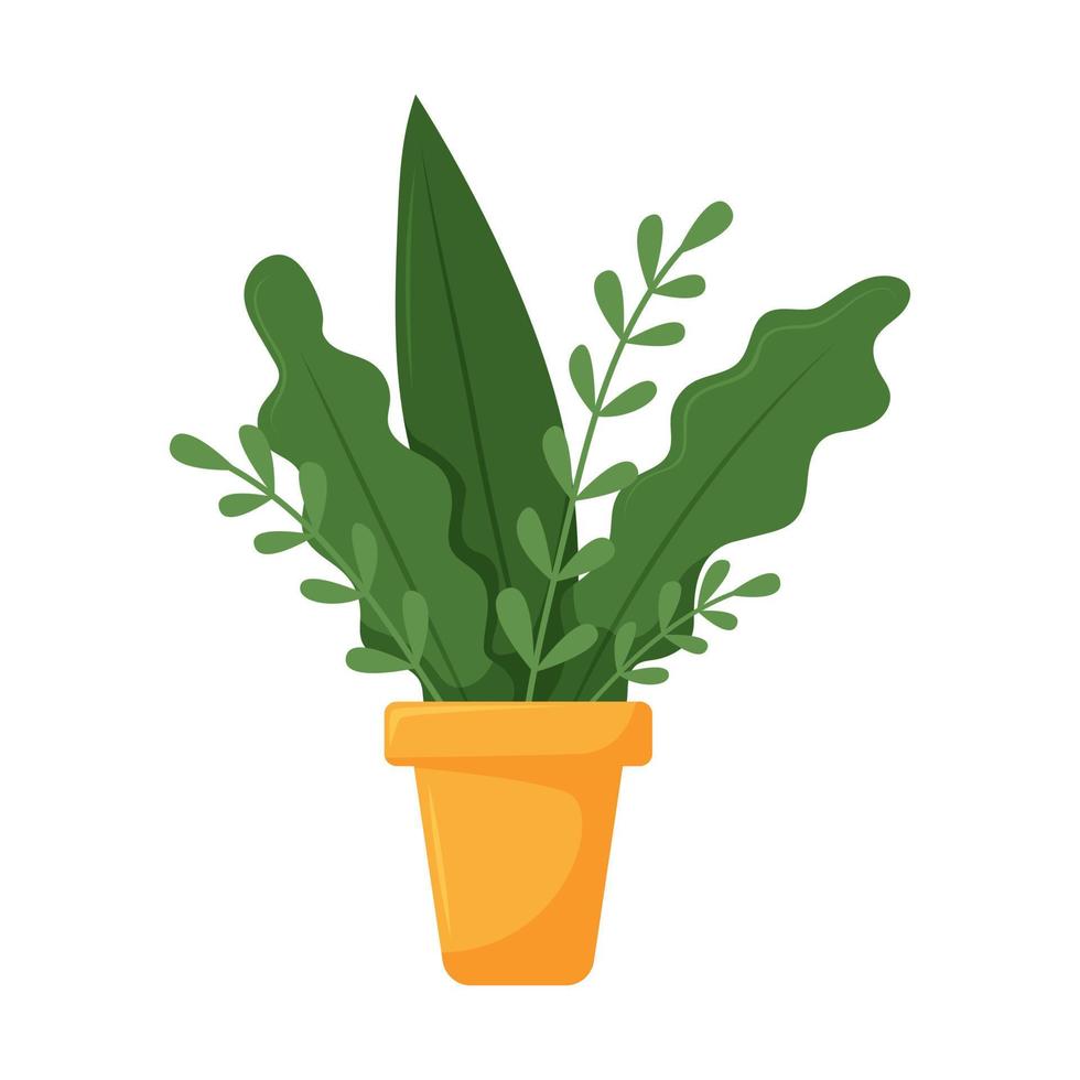A plant with leaves. House Potted Plant. Cartoon flat vector illustration isolated on white background.