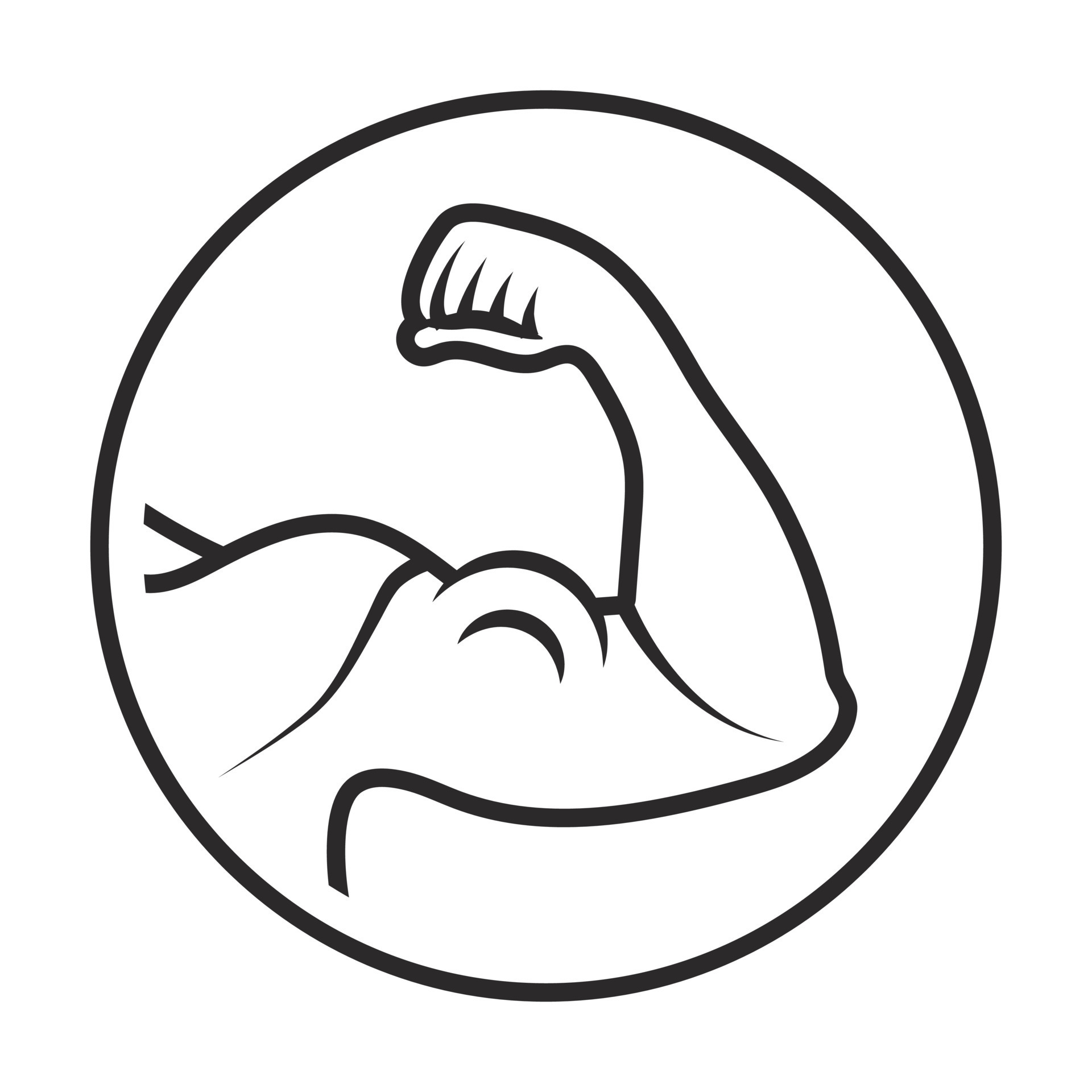 Rounded the human arm muscle strength or biceps brachii line art icon ...