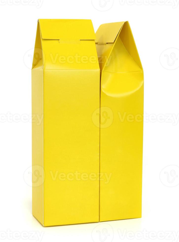 Yellow package box isolated on white background photo