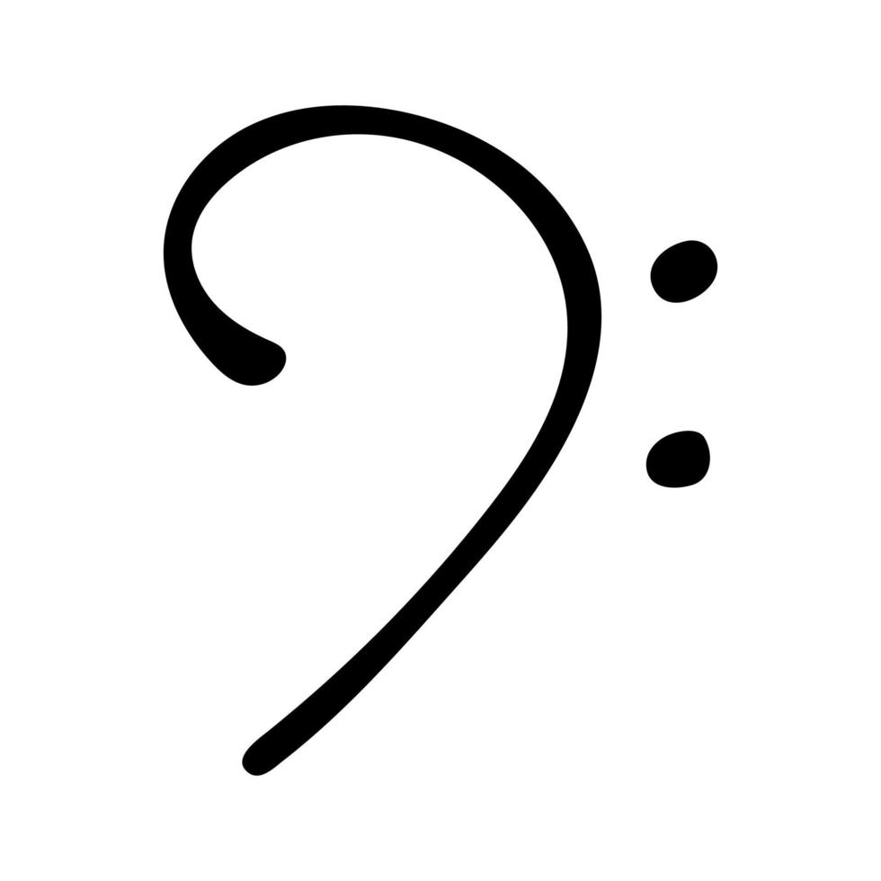 Bass clef doodle. Hand drawn musical symbol. Single element for print, web, design, decor, logo vector