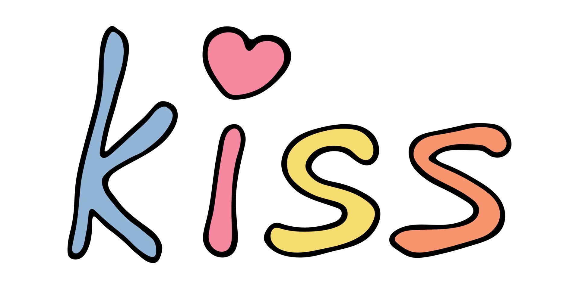 Hand drawn vector colorful lettering. Cute holiday doodle. Kiss clipart