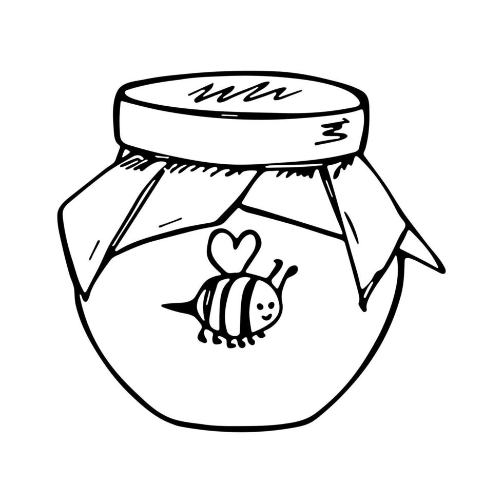 Hand drawn honey jar clipart. Healthy natural organic product doodle. vector