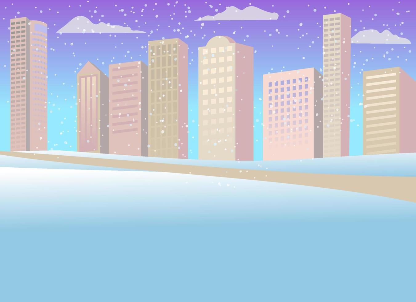 Winter landscape. Snowdrifts, snowing cold weather in the city. Urban landscape. vector