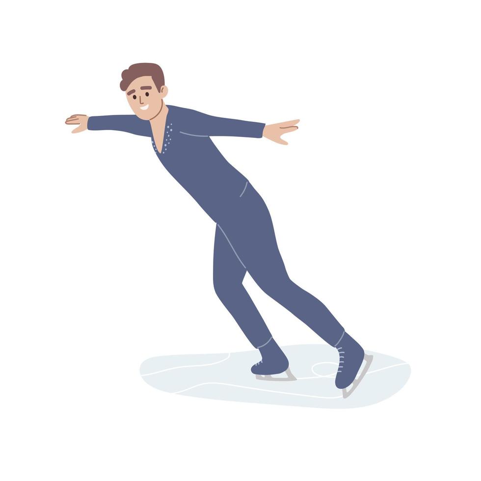 Man skating on the rink wearing a costume. Ice skater performing at the competition. Winter sport, activity flat vector illustration. Winter games.