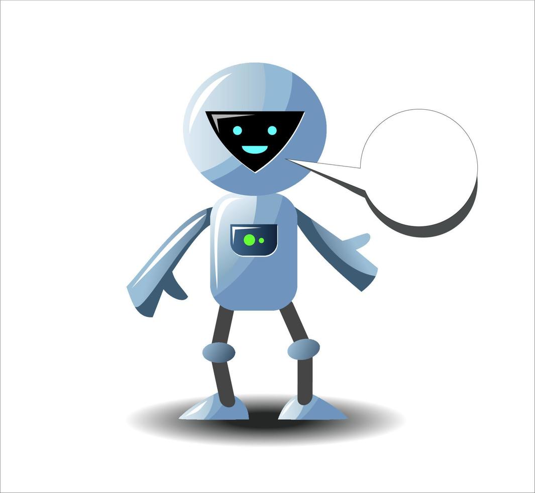 robot de chat sonriente con una burbuja de diálogo aislada. robot de charla soporte virtual inteligencia artificial. asistente de mensajeros en línea en los sitios. servicio de soporte de voz. vector