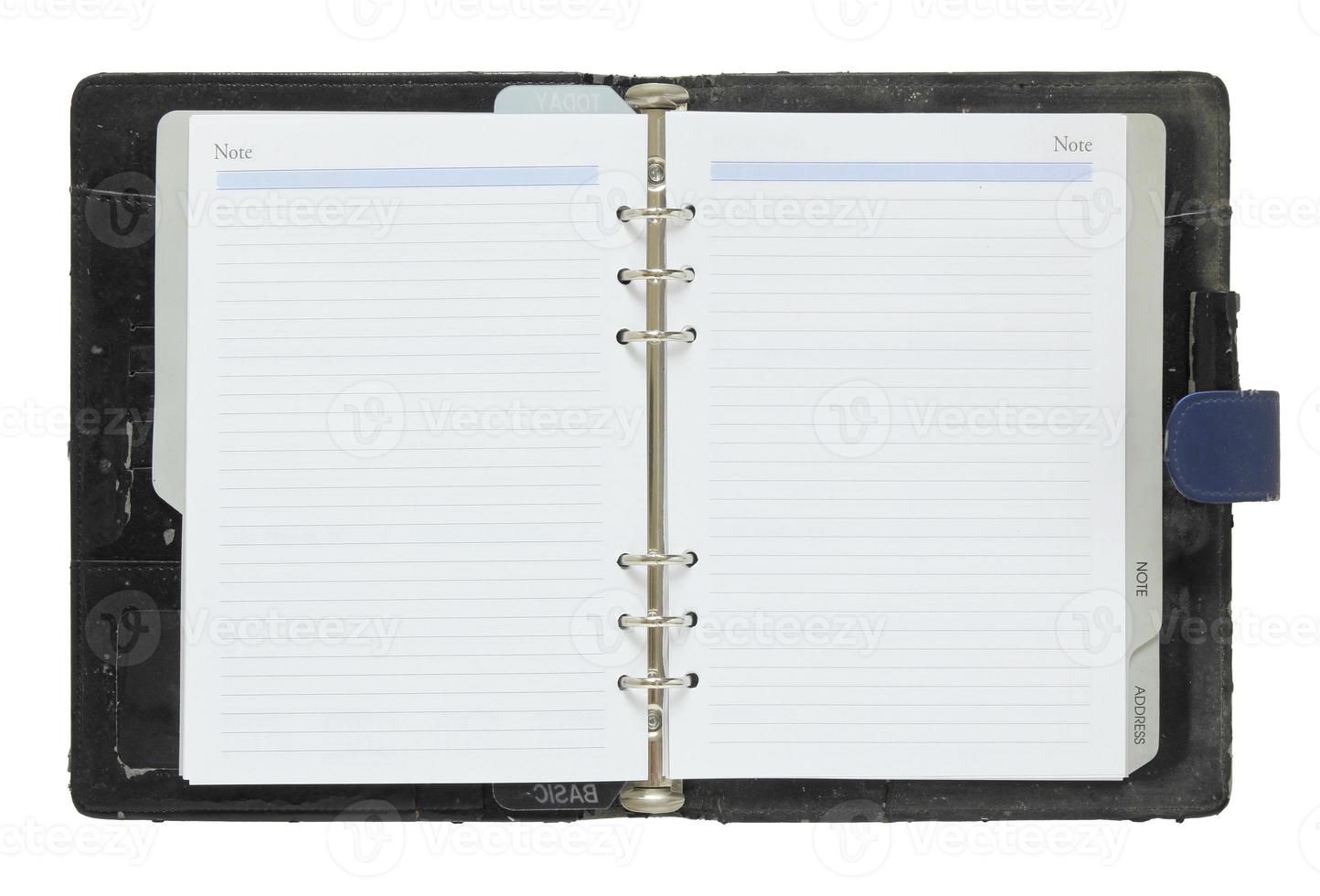 old notebook open isolated on white background with clipping path photo