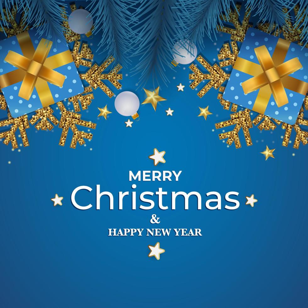 Merry Christmas and Happy New Year. Christmas background with decorations and gift boxes vector