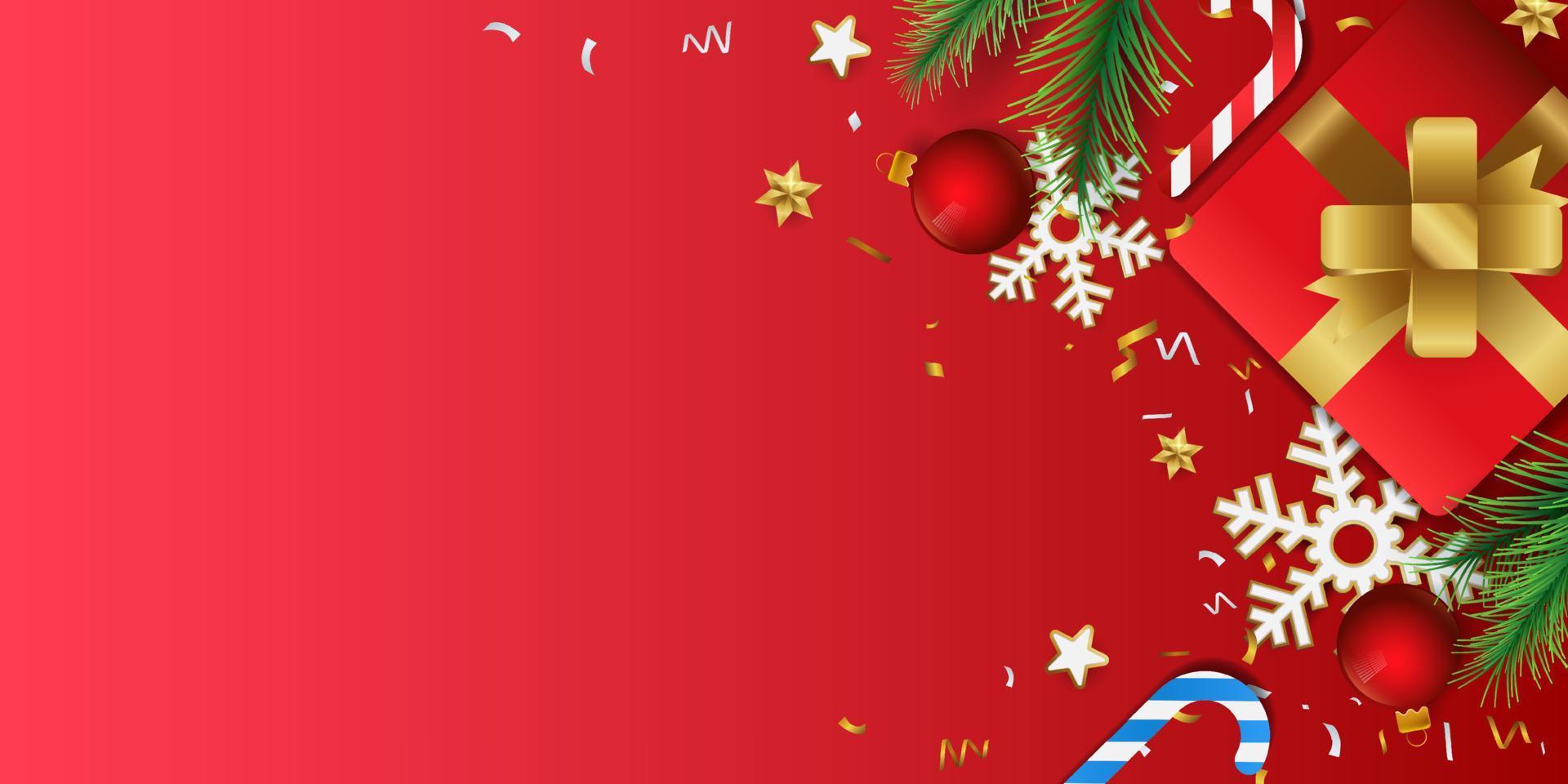 Merry Christmas and Happy New Year. Christmas background with decorations and gift boxes vector