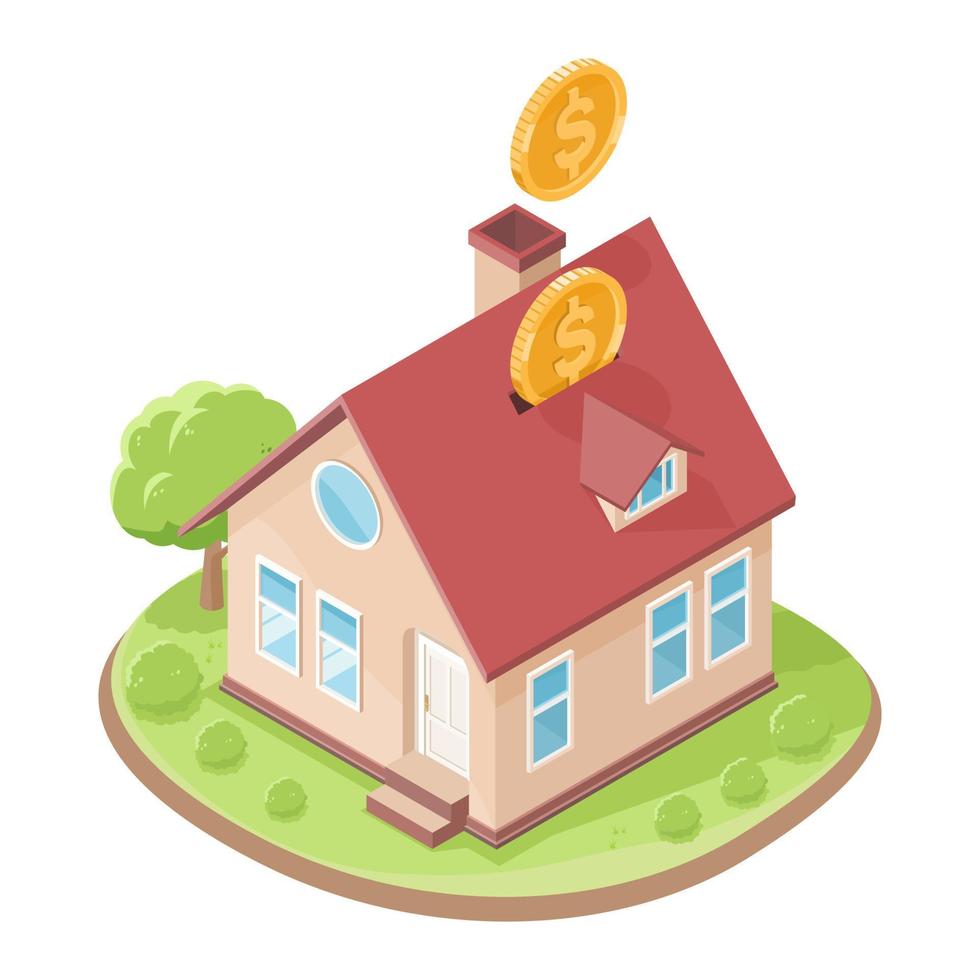 Housing loan calculator simple saving coins house isometric dream warm general home  illustration isolated on white background vector