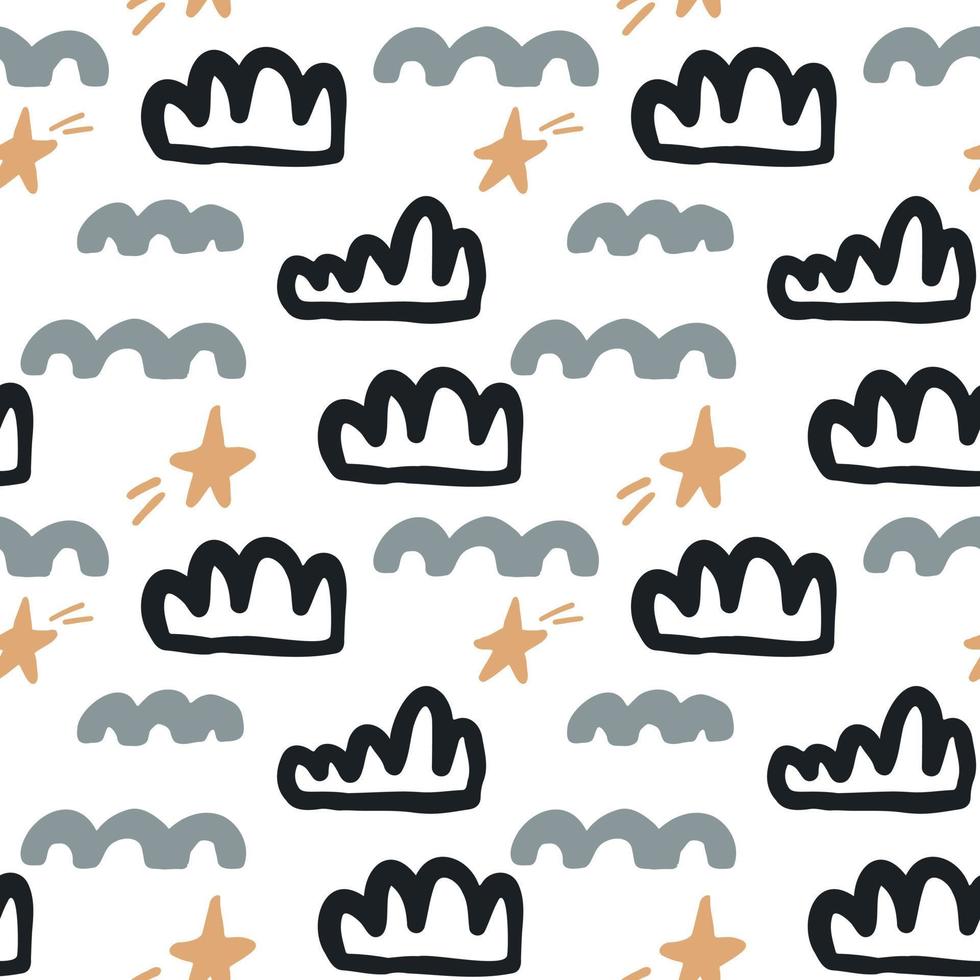 Seamless pattern abstract shape cloud star. Baby Shower Scandinavian pastel wallpaper. Textile fabric design for kids. Flat bohemian vector neutral background paper