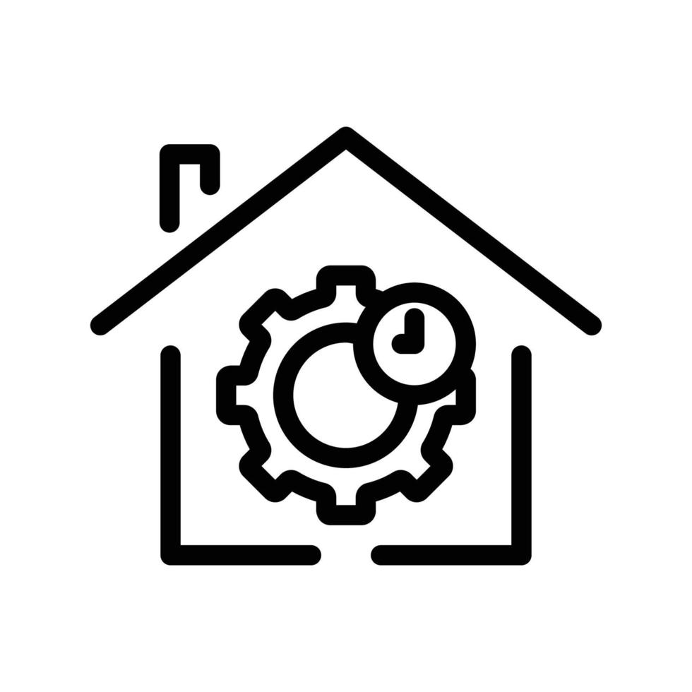 ilustración de icono de línea de casa con equipo y tiempo. adecuado para el icono de tiempo de mejora del hogar. icono relacionado con bienes raíces. diseño vectorial simple editable. píxel perfecto a 32 x 32 vector