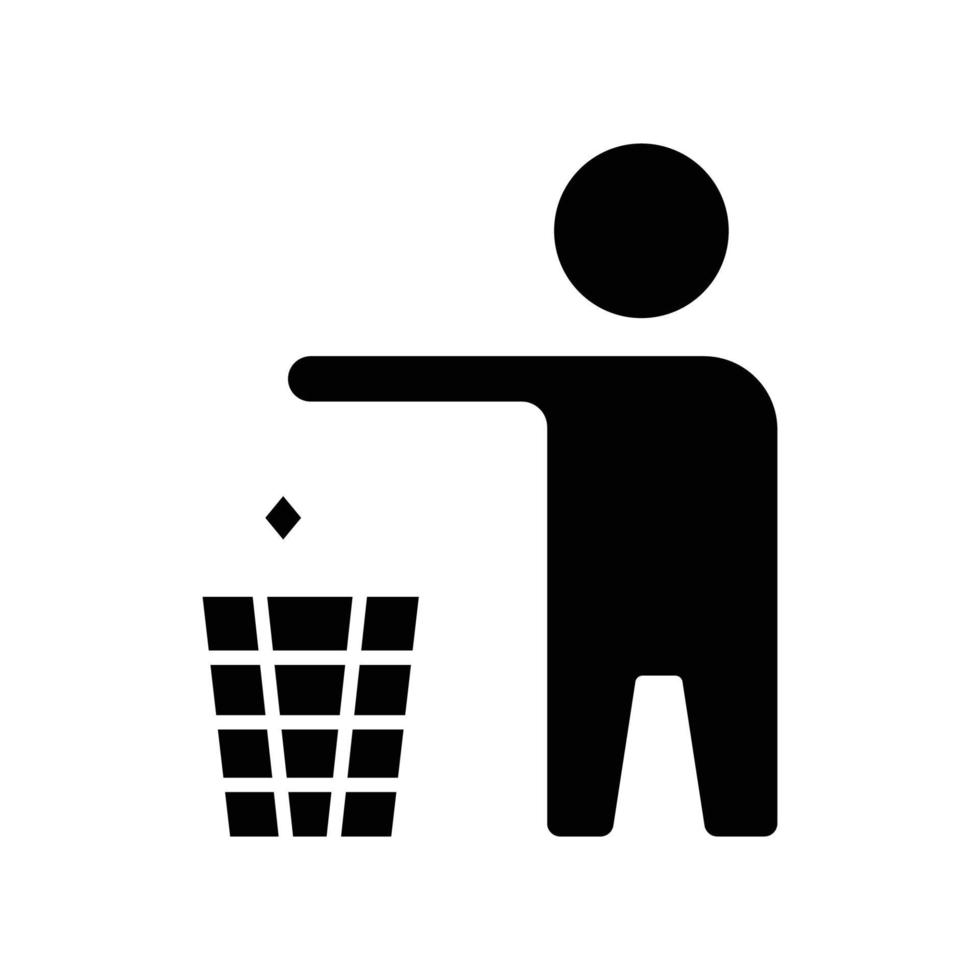 ilustración de icono de glifo de personas con cubo de basura. adecuado para el icono de no tirar basura. icono relacionado con el embalaje. diseño vectorial simple editable. píxel perfecto a 32 x 32 vector