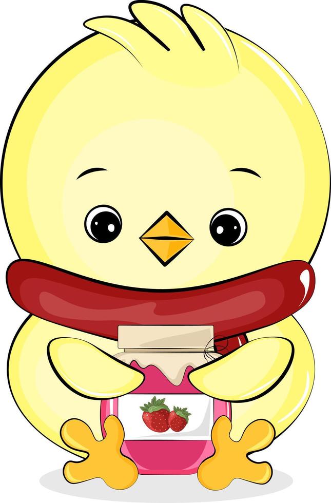 illustration of a chick with a jar of jam vector