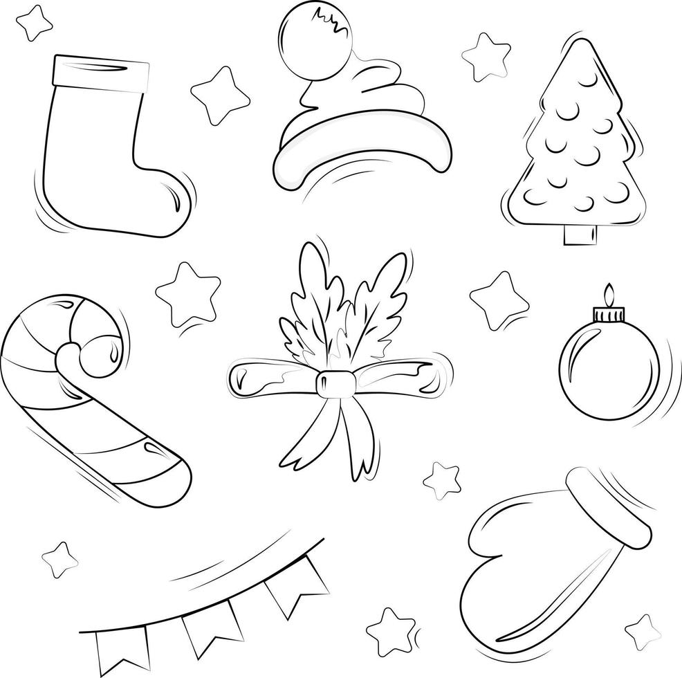 conjunto de iconos de Navidad en blanco y negro vector