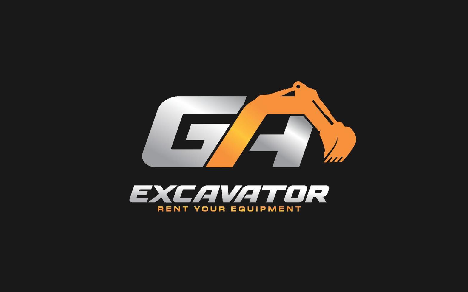 GA logo excavator for construction company. Heavy equipment template vector illustration for your brand.