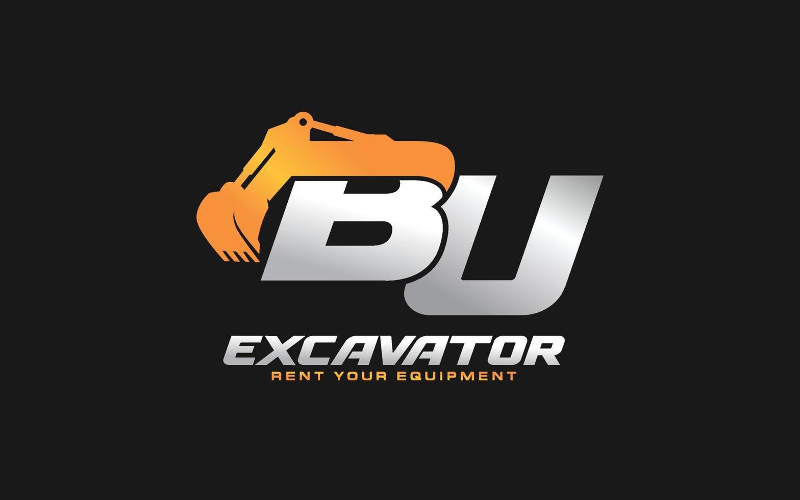 BU logo excavator for construction company. Heavy equipment template vector illustration for your brand.