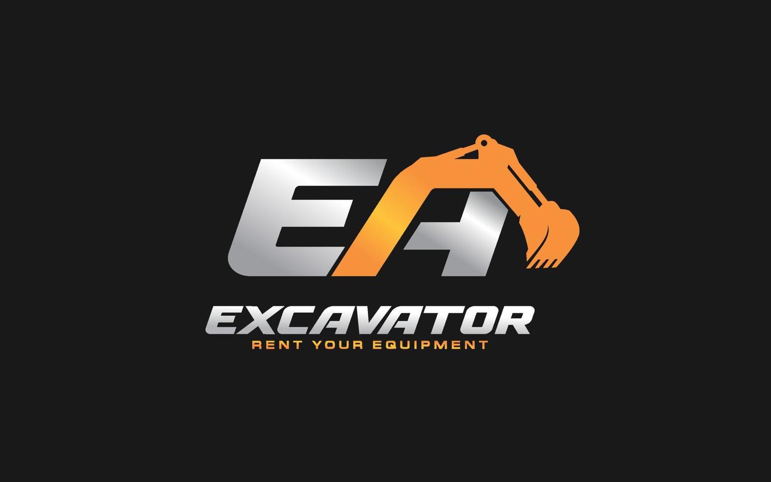EA logo excavator for construction company. Heavy equipment template vector illustration for your brand.