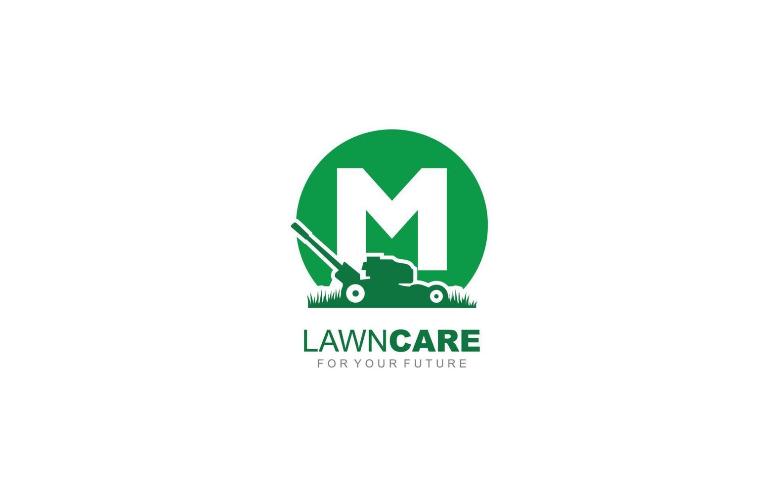 M logo lawncare for branding company. mower template vector illustration for your brand.