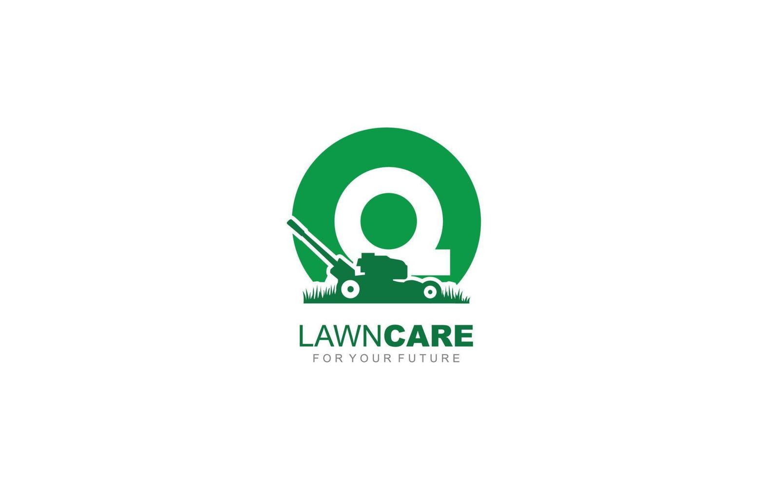 Q logo lawncare for branding company. mower template vector illustration for your brand.