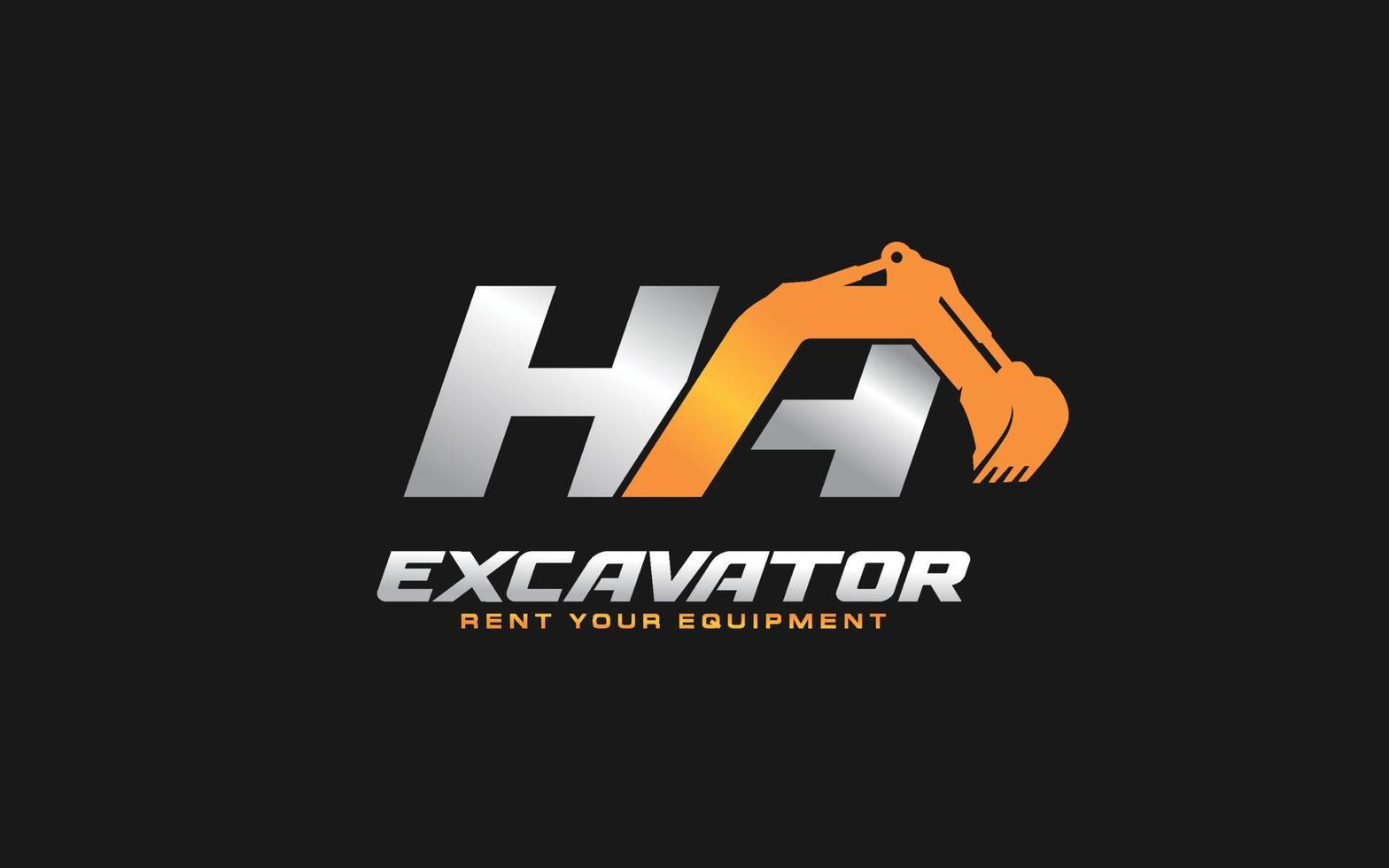 HA logo excavator for construction company. Heavy equipment template vector illustration for your brand.