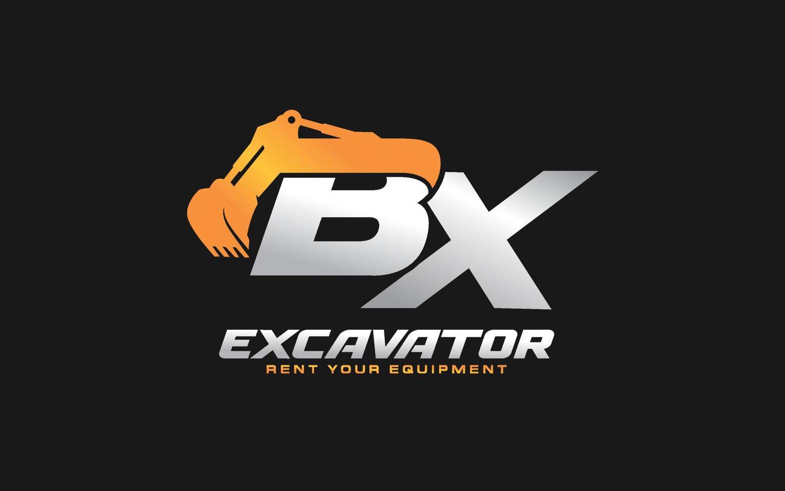 BX logo excavator for construction company. Heavy equipment template vector illustration for your brand.