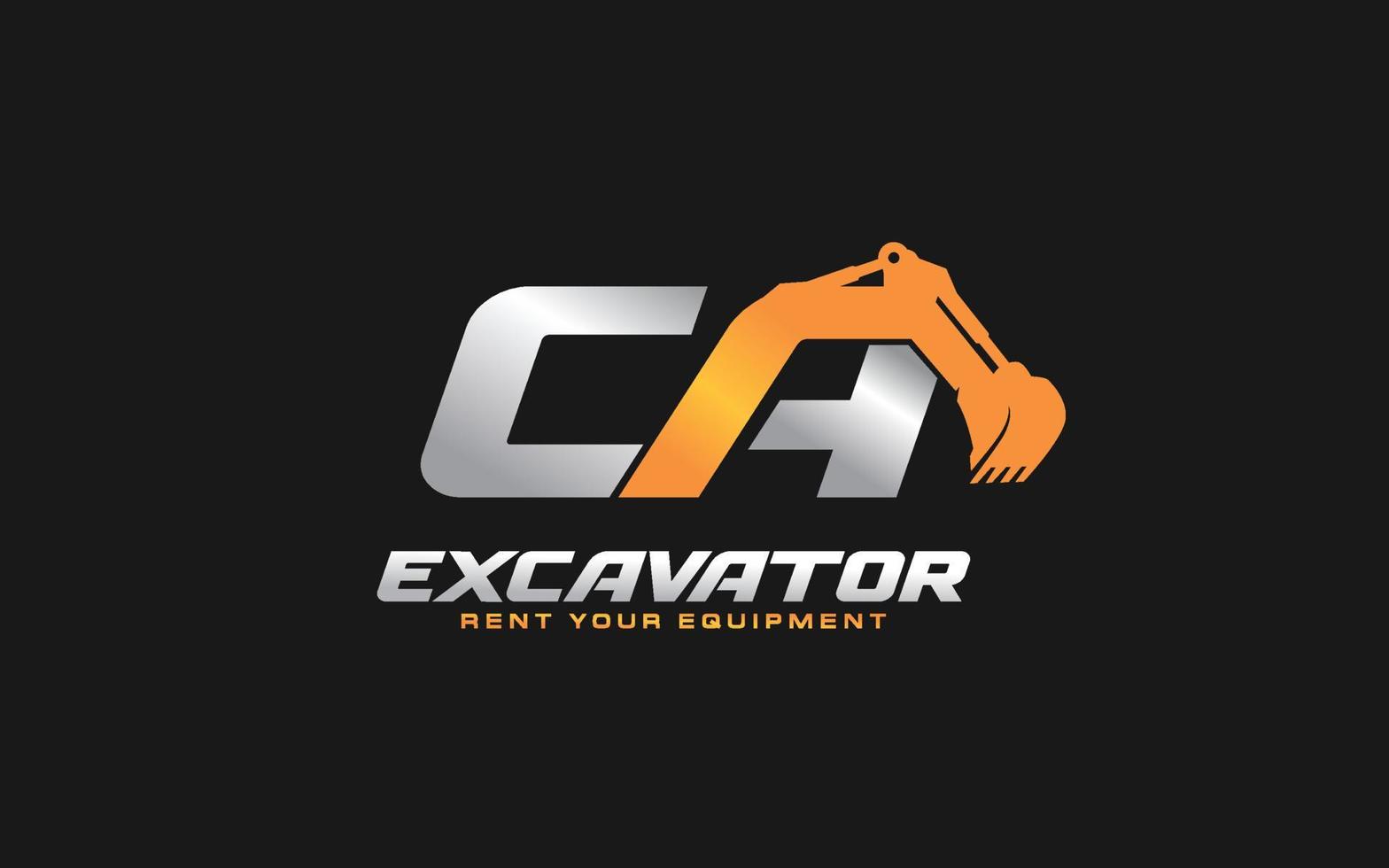 CA logo excavator for construction company. Heavy equipment template vector illustration for your brand.