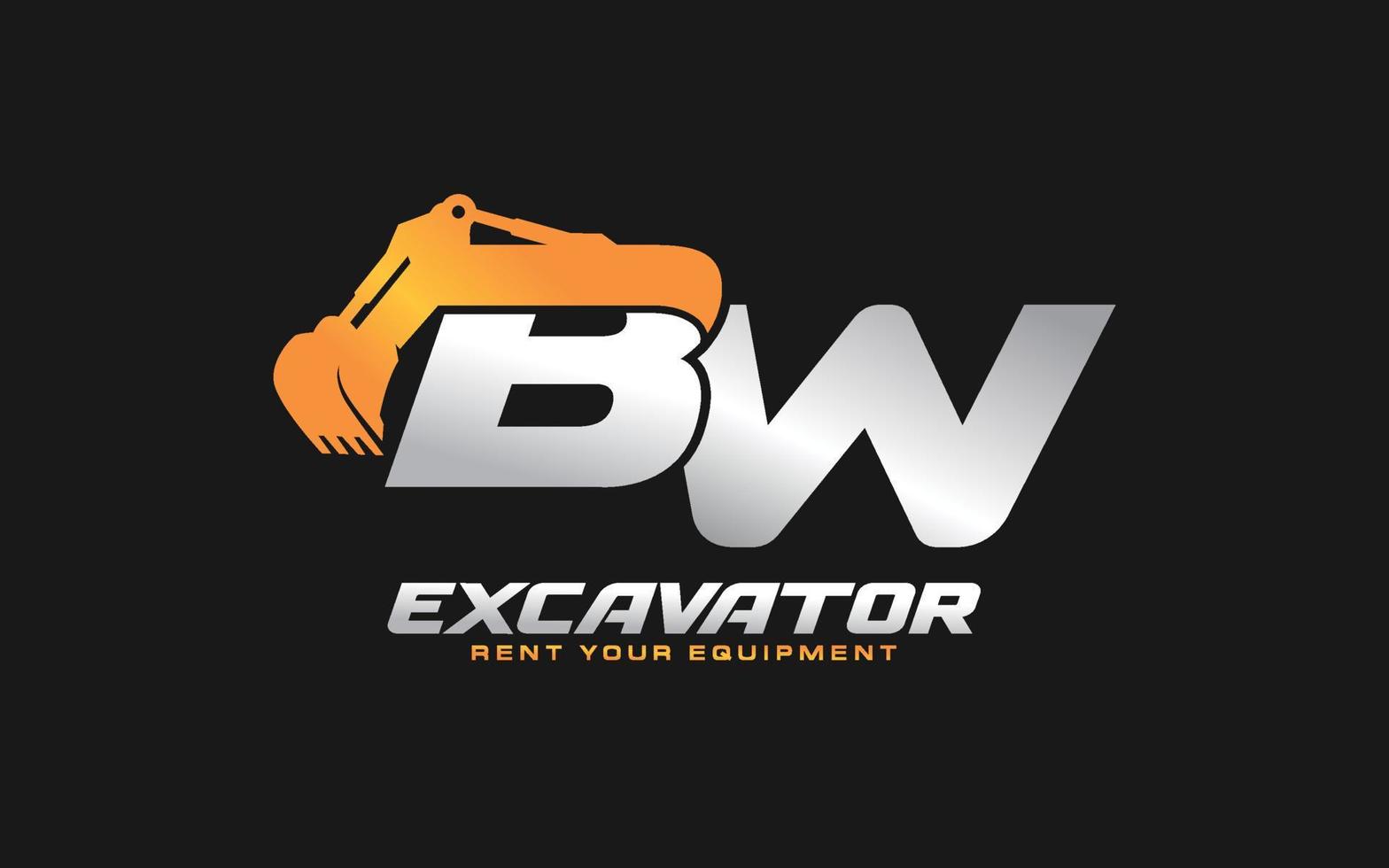 BW logo excavator for construction company. Heavy equipment template vector illustration for your brand.