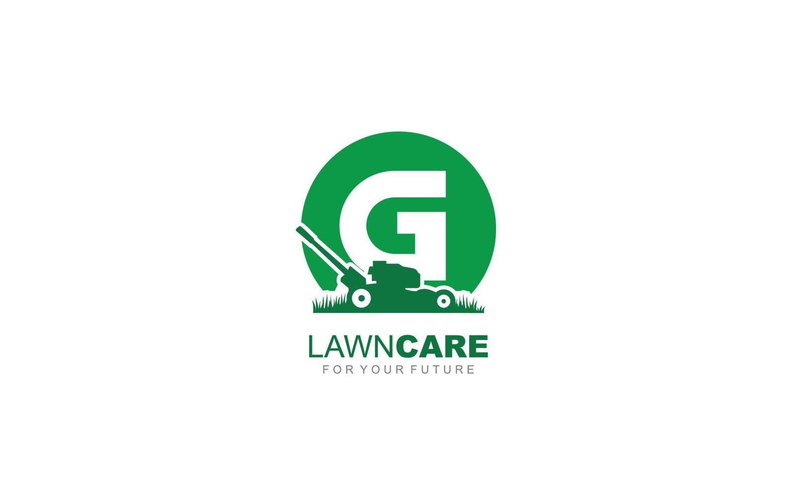 g logo lawncare para la marca de la empresa. ilustración de vector de plantilla de cortacésped para su marca.