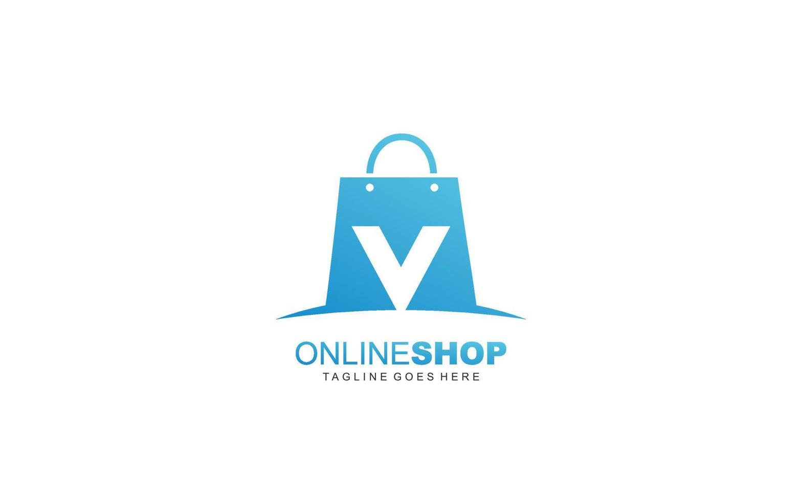 V logo online shop for branding company. BAG template vector illustration for your brand.