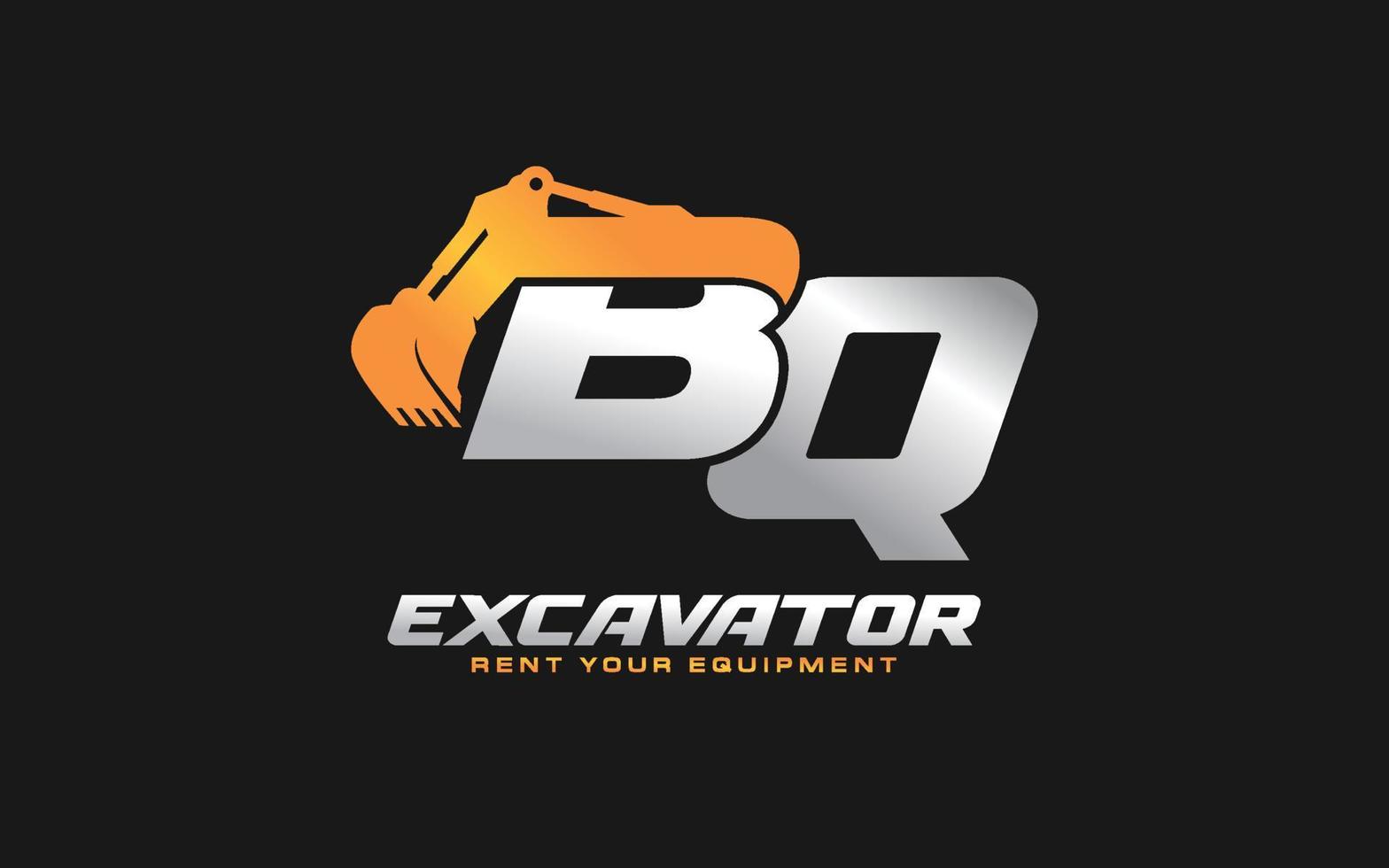 BQ logo excavator for construction company. Heavy equipment template vector illustration for your brand.