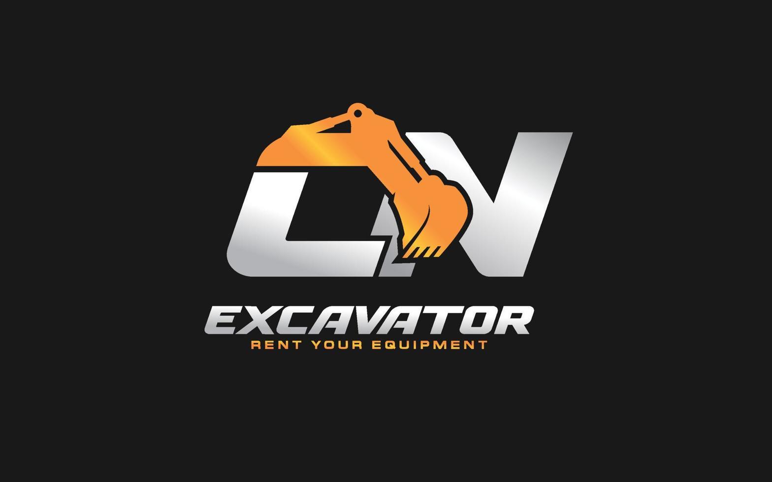 CN logo excavator for construction company. Heavy equipment template vector illustration for your brand.