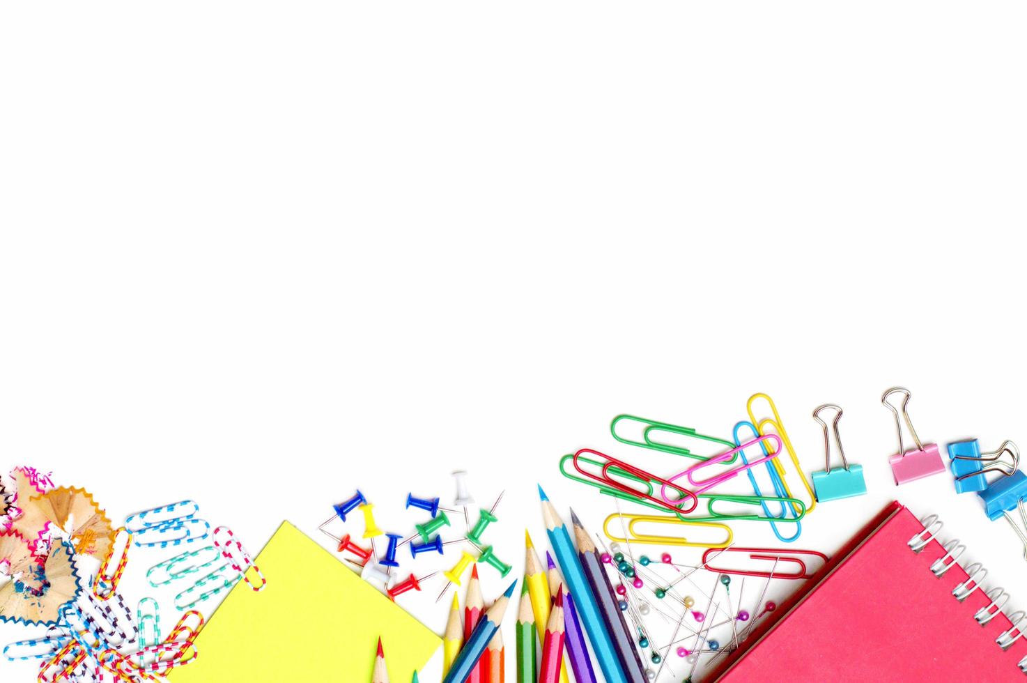 School and office supplies on white background photo