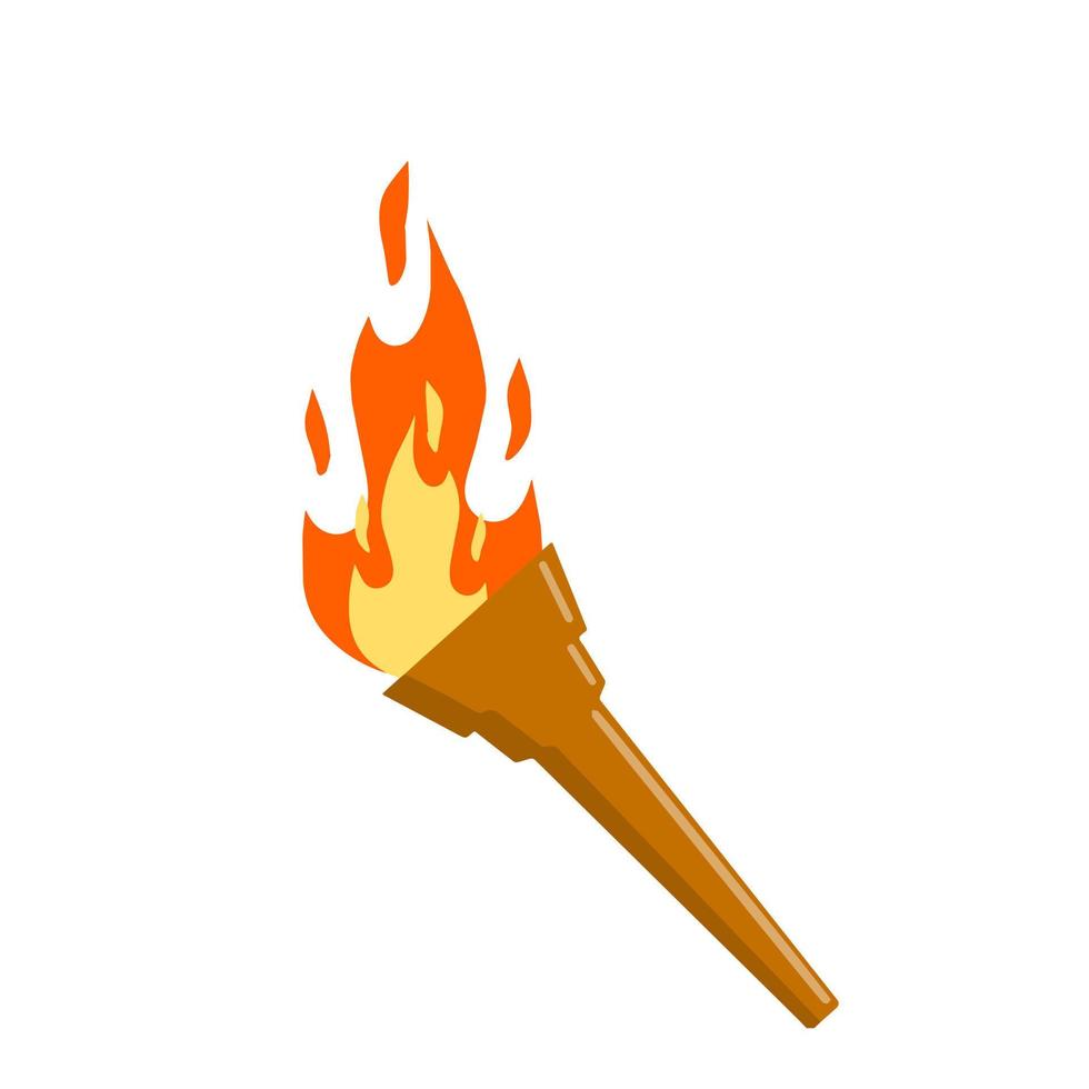 Torch with fire. Olympic flame. Greek Symbol of sports competitions. The concept of light and knowledge. Flat cartoon illustration vector