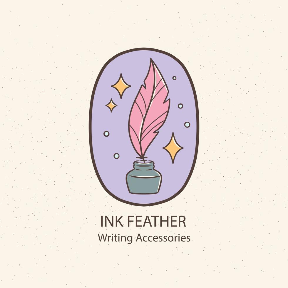 hand drawn quill pen logo design template vector