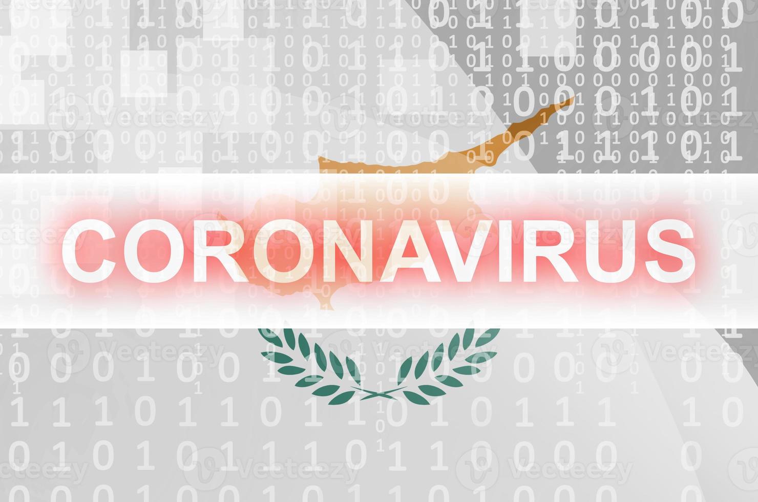 Cyprus flag and futuristic digital abstract composition with Coronavirus inscription. Covid-19 outbreak concept photo