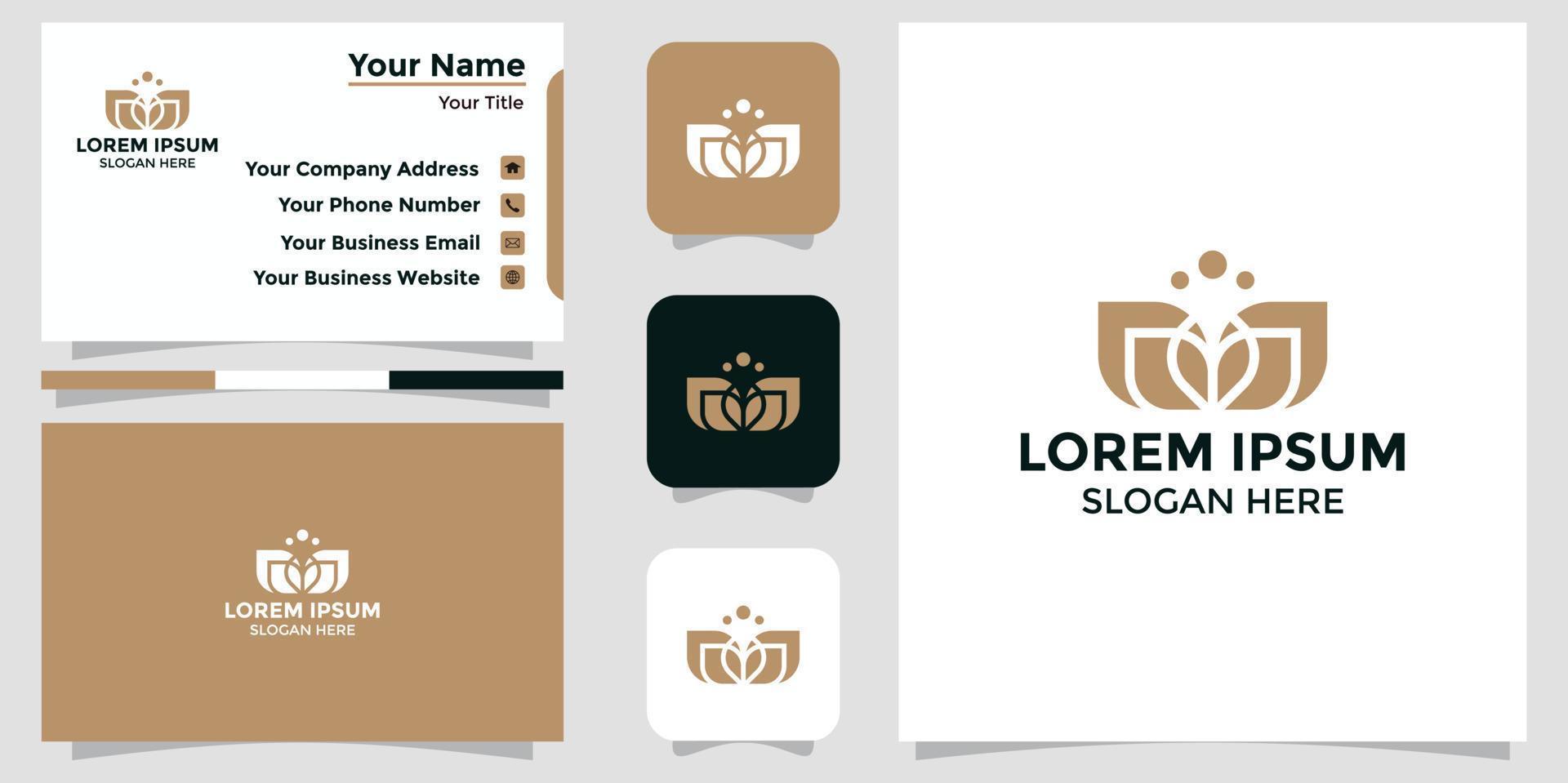 logotipo de diseño de flor de loto y tarjeta de marca vector