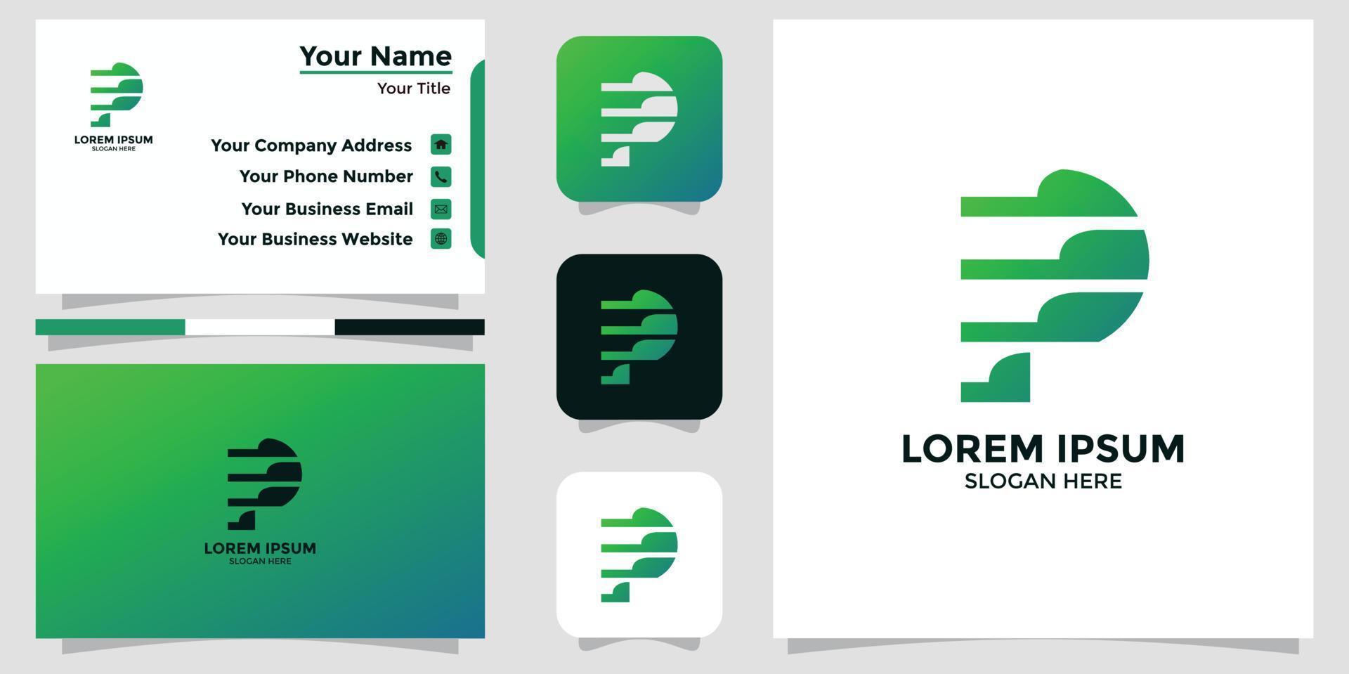 letter P design logo and business card vector