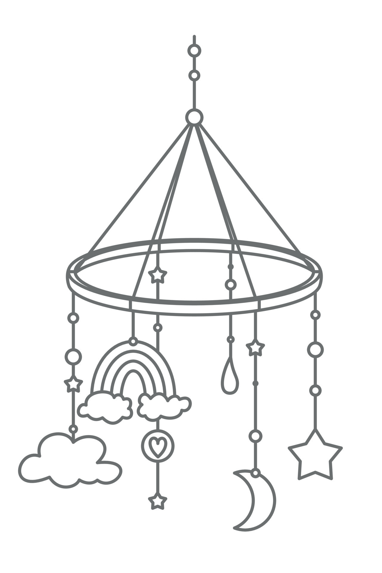 Hanging Mobile baby Toy. Vector illustration for kid bed. Drawing for  newborn shower. Object with clouds, stars and moon for happy childhood.  Cute sketch in outline style on isolated background 14304426 Vector