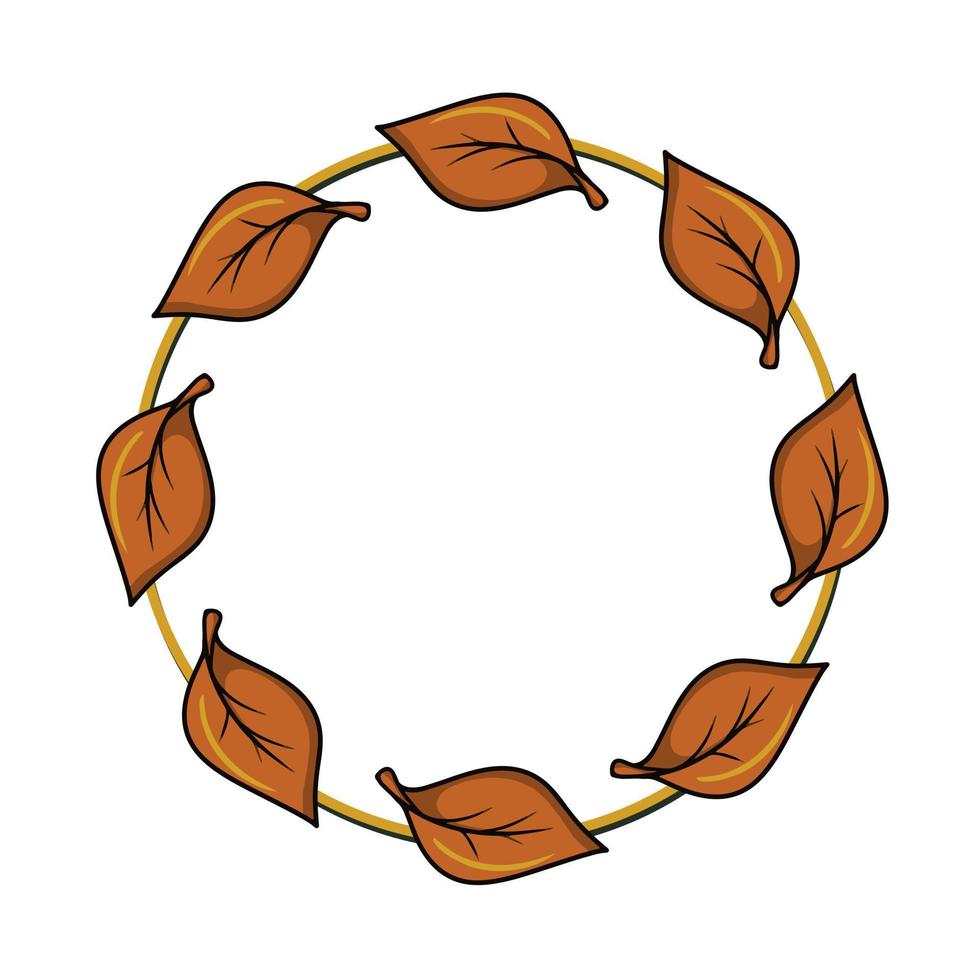 Round frame, bright orange autumn poplar leaf, leaf fall, copy space, vector illustration in cartoon style on white background
