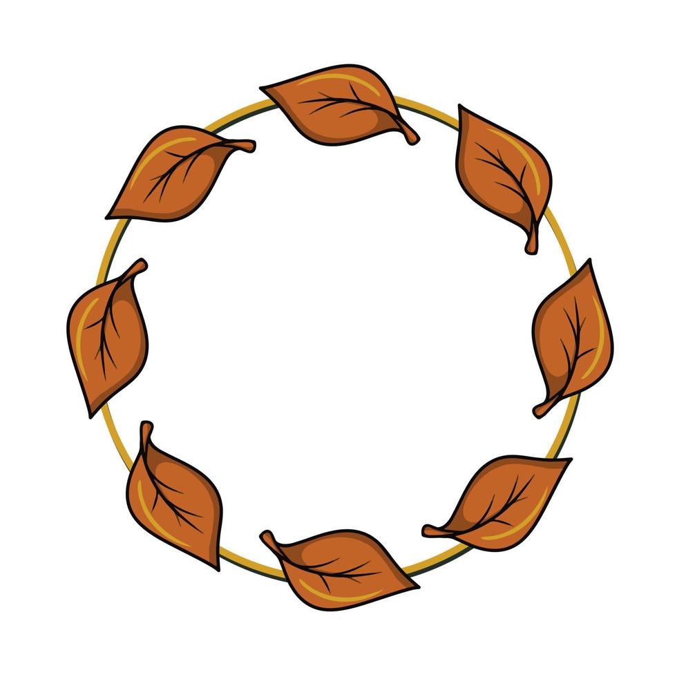 Round frame, bright orange autumn poplar leaf, leaf fall, copy space, vector illustration in cartoon style on white background