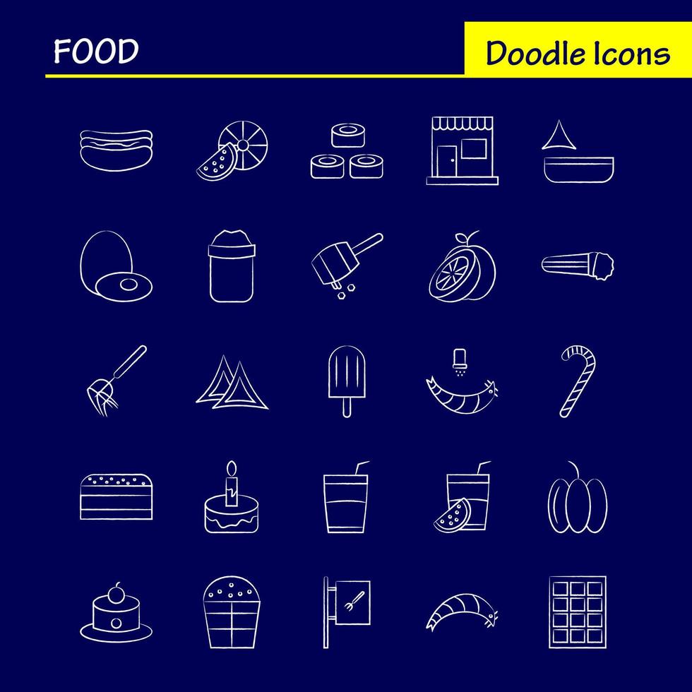 Food Hand Drawn Icons Set For Infographics Mobile UXUI Kit And Print Design Include Chef Hat Hat Kitchen Cooking Slice Piece Food Collection Modern Infographic Logo and Pictogram Vector